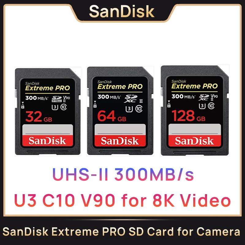 SanDisk ͽƮ  V90 SD ī ޸ ī, 32G, 64GB, 128GB, SDXC UHS-II, 300 MB/s, 8K  U3,  ī޶  ڴ